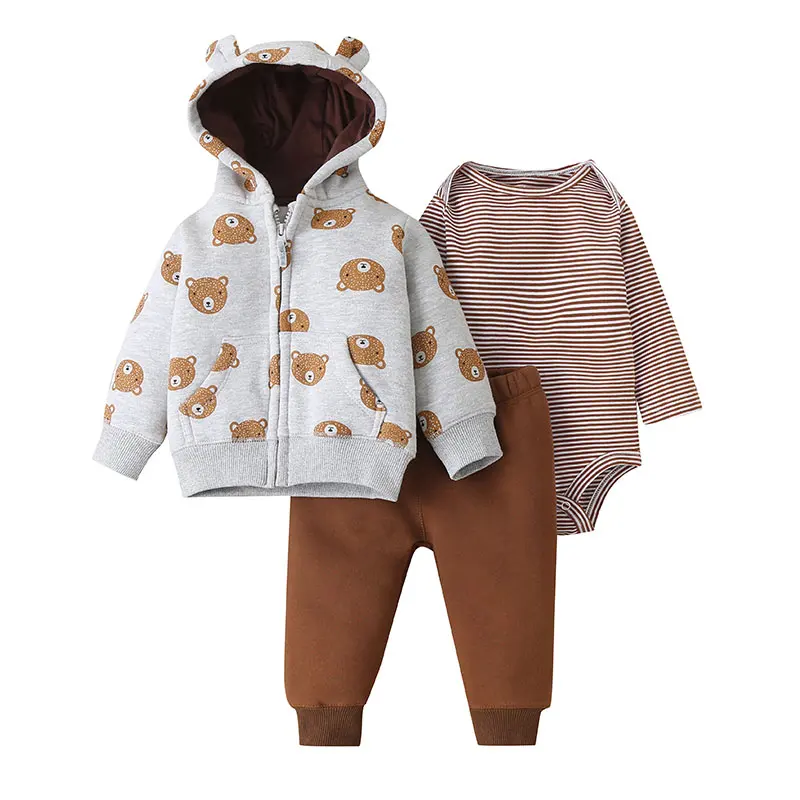 

Baby Clothes Three Piece Baby Zipper Bear Coat Baby Clothes Set, Blue/white
