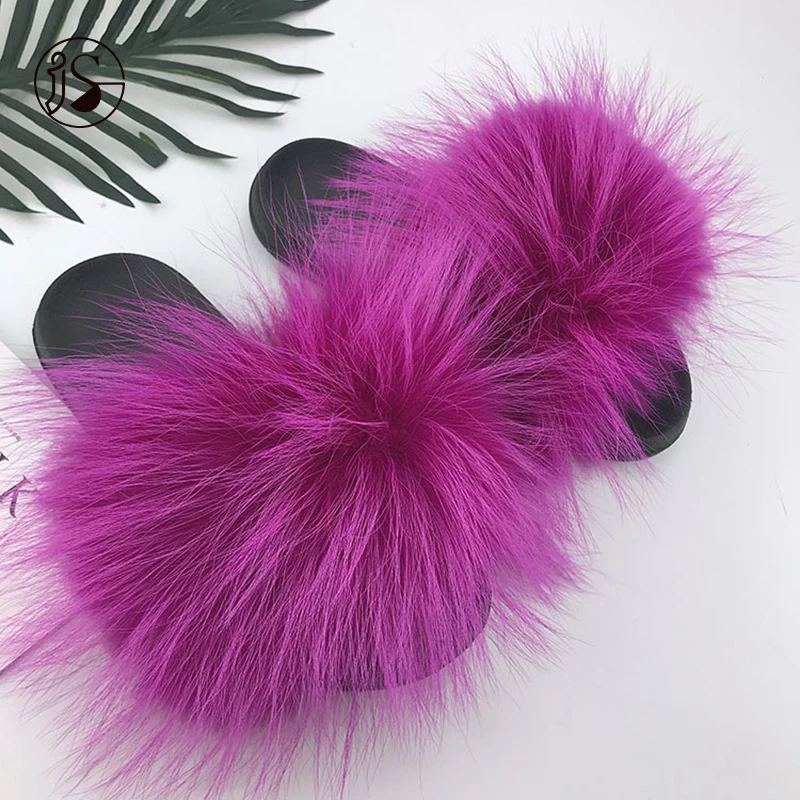 

Fashion fluffy furry slides soft outdoors women slippers Real colorful comfort new design fur slippers, Picture