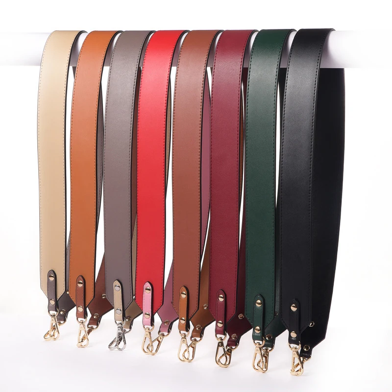 

Meetee B-S590 Fashion All-match Double-sided Nailed Style Contrast Color Plain Cowhide Wide Shoulder Strap, 11 colors