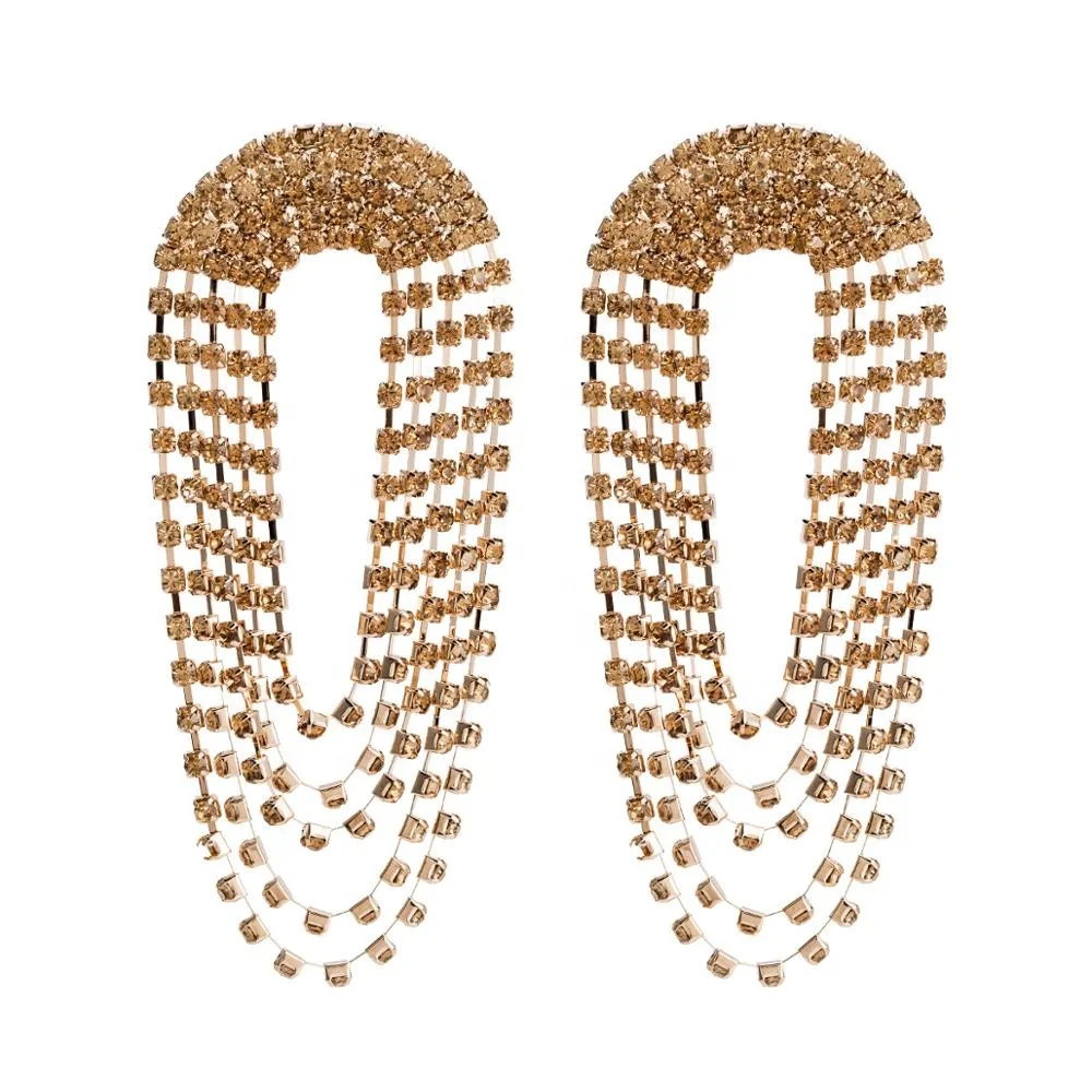 

Wholesale Rhinestone Geometric Earrings Fashion Dangle Earrings High Quality Crystal Rhinestone Tassel Dangle Earrings, 2 color