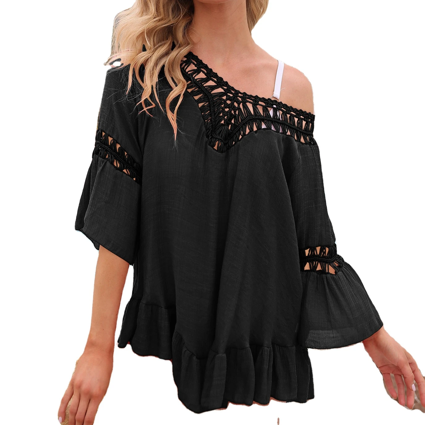 

2022 Plus Size Swimsuit Cut Out Hand Hook Hollowed-out Seven-point Beach Dress