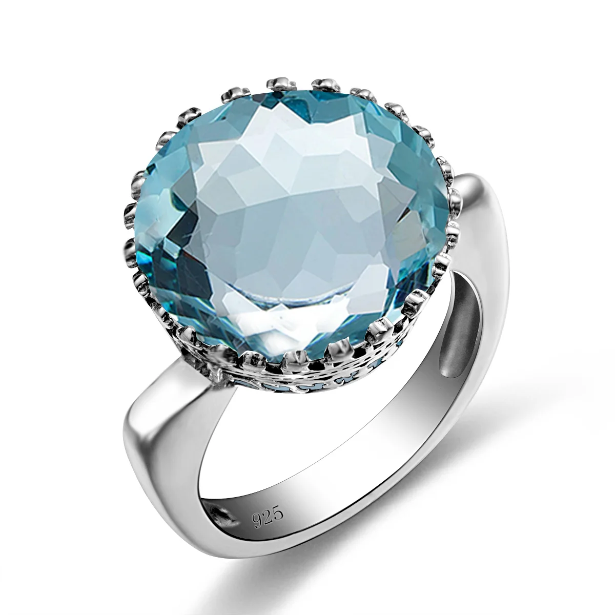 

Silver Jewelry Wholesale Simple Women Rings Aquamarine Big Gemstone Sterling Silver Ring