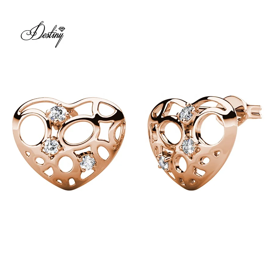 

Destiny Jewellery Simple 18K Gold Plated Arena Love Heart Stud Earrings With Finest Crystal, White /rose gold