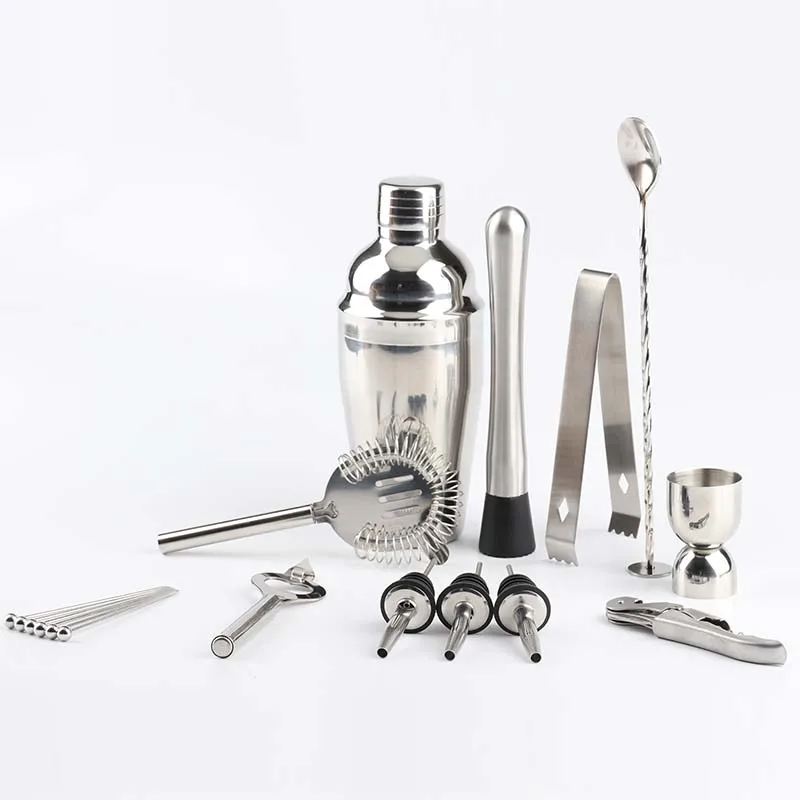 

17-piece Cocktail Shaker Set Bar Tools Cocktail Bar Set Bartender Kit Cocteleria cocktwil set, Metallic silver