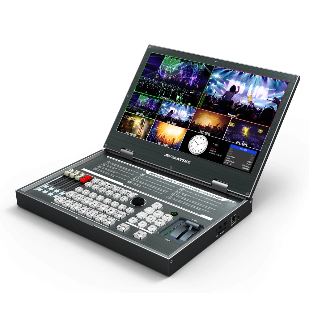 

PVS0615 AVMATRIX 15.6 Inch Portable 6 CH Multi-Format Streaming Switcher with USB Capture For Streaming and T-Bar Transition