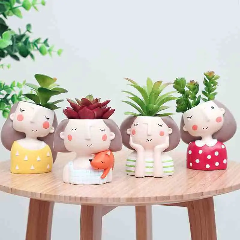 

Amazon Aliexpress Wish Ebay Hot Sale Wholesale flower planter roogo cute girl mini resin plant pots for gift