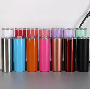 Image of 20oz skinny stainless steel insulated vacuum tumbler ,straight cup with the straw