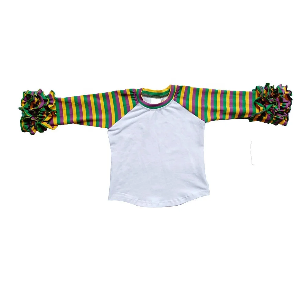 girls mardi gras 100 cotton icing ruffle long sleeve baby carnival holiday t shirts raglans kids colorful cheap cute clothing