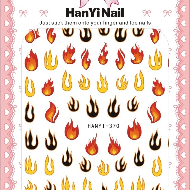 

HANYI361-390 Wholesale 2021 new Flame Nail Supplies Flower Nail Sticker 3D Halloween Nail Art Decoration Decals
