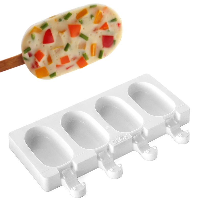 

Food Grade Reusable 4 Cavities Silicone Ice Cream Mold Popsicle, White, or according to your request.