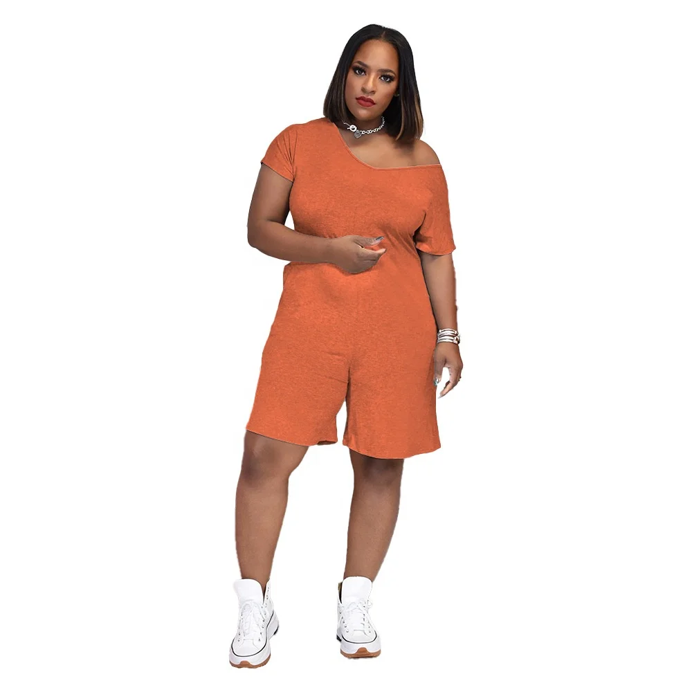 

MT94-5249 Fashion 2021 Summer Fashion Solid Color Plus Size Zipper Pocket Loose Women Casual One Piece Shorts Jumpsuit