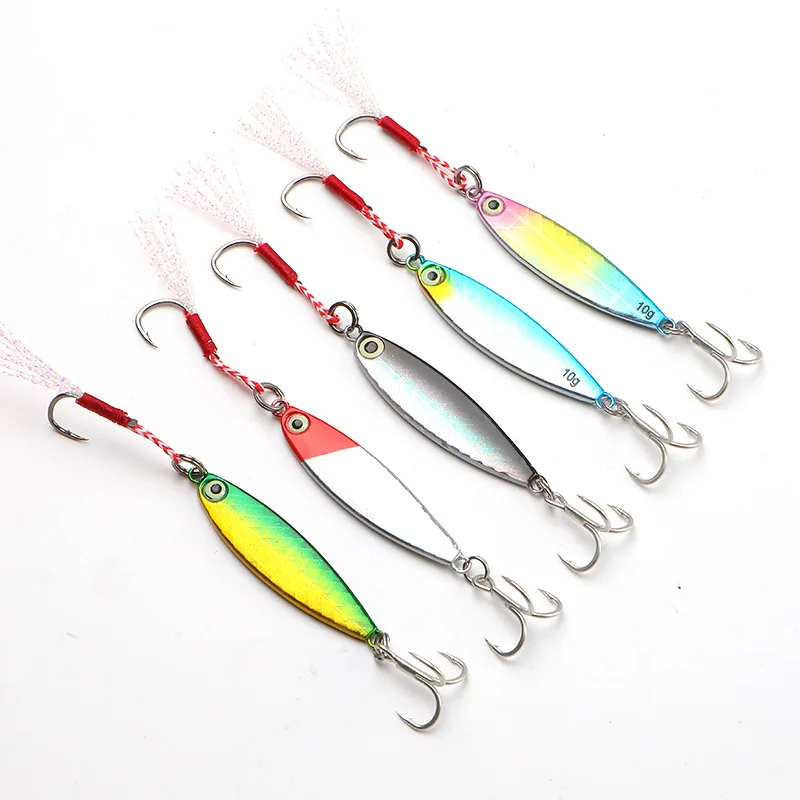 

FISHGANG hot sale 7g/10g/15g/20g long casting falling jigging lure with hook artificial bait bass saltwater metal jig, 5 colors