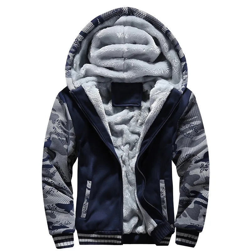 Wholesale winter camouflage sweater men's casual sports cardigan sweater coat plus velvet thick warm sweater