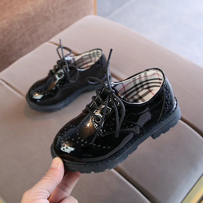 

Hot selling cheap boy black kids school shoes, Black/black and white