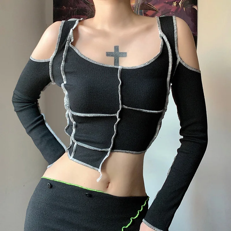 

FS3223A Hot sale irregular cut T-shirt sexy women apparel