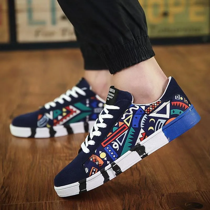 

wholesale small MOQ European fashion printed canvas shoes for men