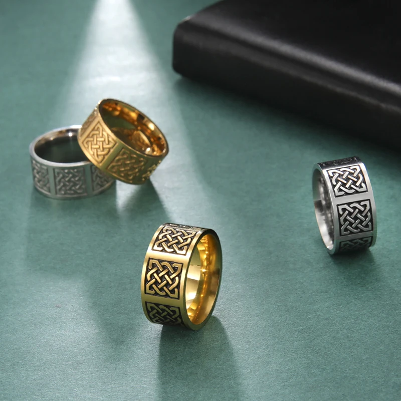 

Wholesale Vintage Women Embossed Rings Jewelry Stainless Steel Celtics Knot Rings Viking Nordic Odin Celtics Knot Rings For Men
