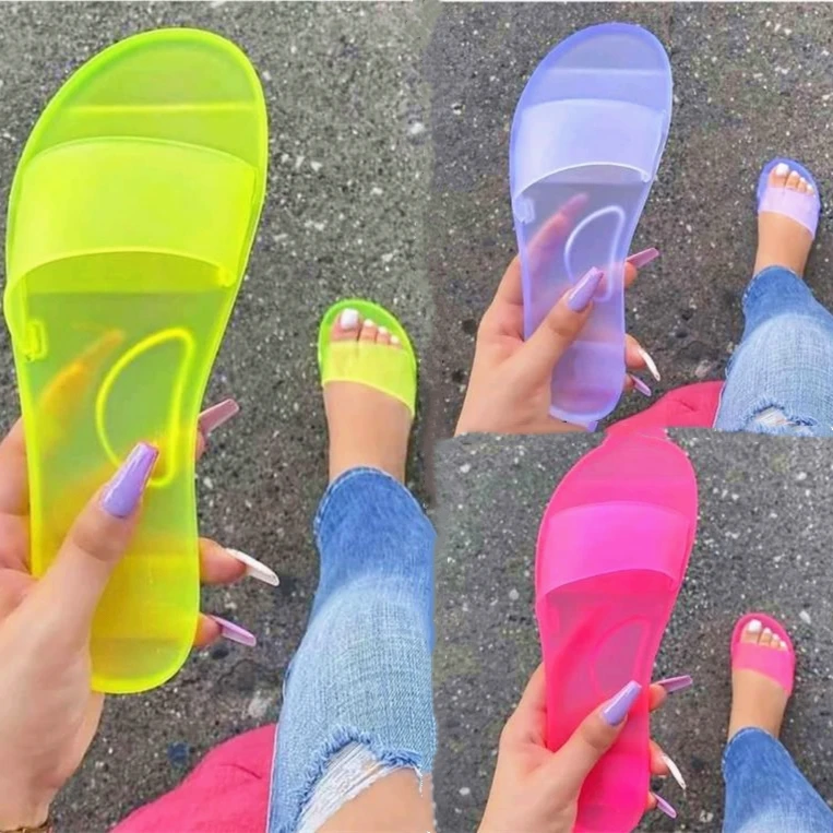 

2021 Hot sale crystal Large size Candy colors women shoe jelly sandal slippers