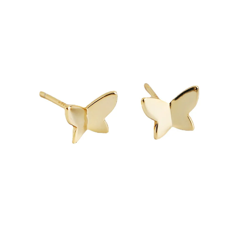 NEW 925 Silver gold plated plain butterfly shape stud earrings gold plated piercing stud earring women jewelry