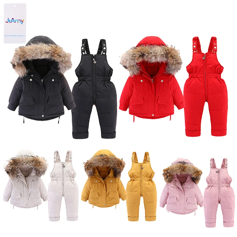 

JiAmy 2Pcs Boys Girls Winter Outfits Hooded Puffer Jacket Pants Baby Snowsuit Set, Accept custom color