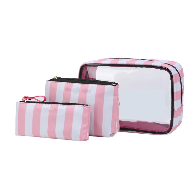 

Pink And White PVC Makeup Bag Logo Brush Bag Organizer Travel Cosmetic Bag