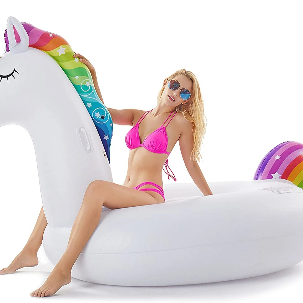 

Inflatable Pool Float Floatie Ride On with Fast Valves Large Rideable Blow Up Summer Beach Swimming Pool