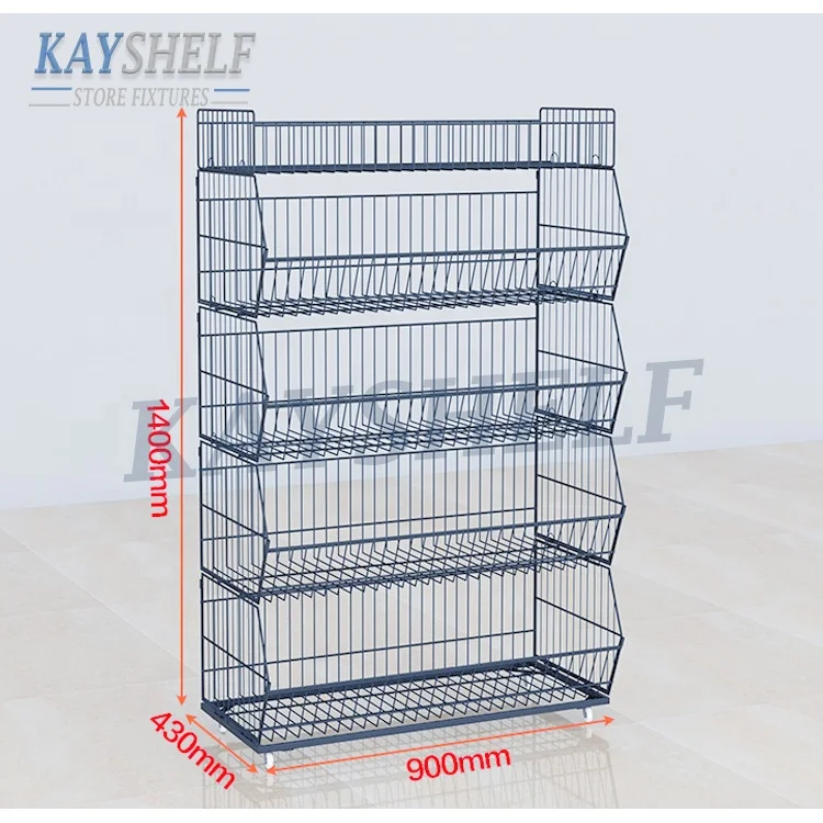 

5 tiers supermarket retail store promotional stacking wire display basket, Black, white, chrome