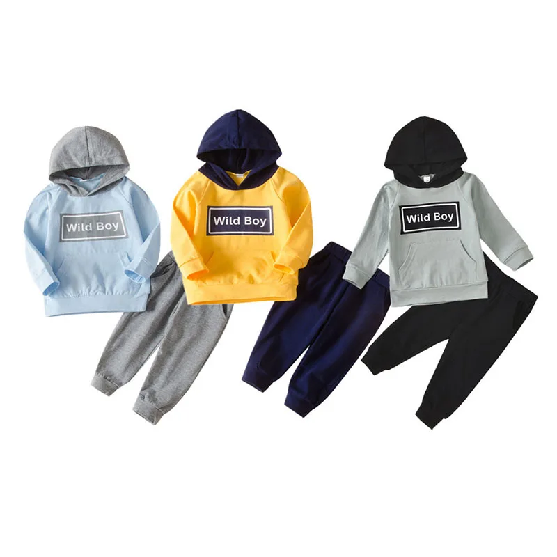 

2020 wild boy long sleeve fall hooded coat matching pant clothes set newborn baby boy outfit set, As picture show