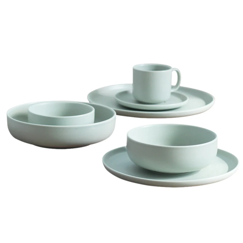 

Modern design round shape matte glaze ceramic dinnerware set for home restaurant use, Light green