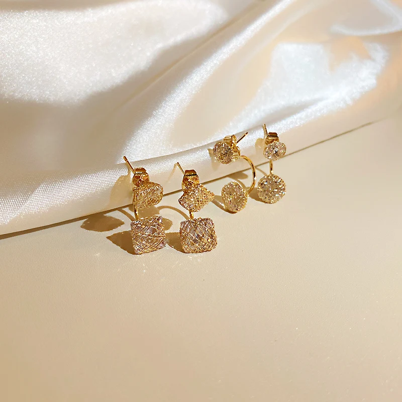 

fashion real gold plated net wedding earrings crystal