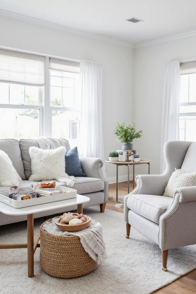 Modern apartment with strategic use of gray and white