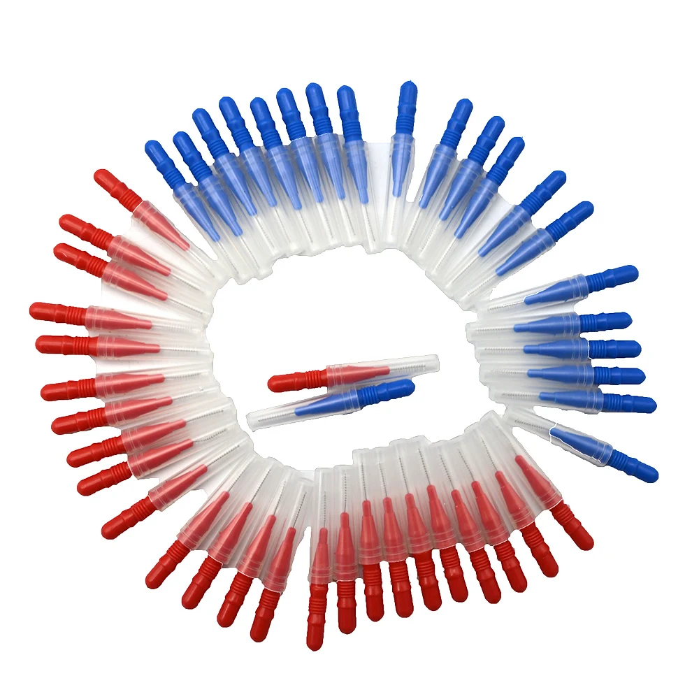 

High Quality Interdental Brush Oral Care Dental Hygiene Brush Toothpick Tooth Flossing Head Foss Brush, Red and blue