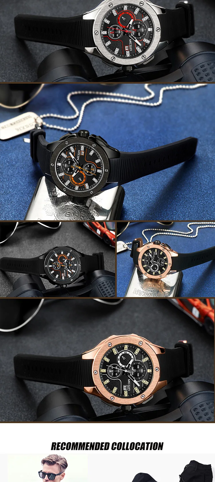 MEGIR 2053 super boy made in china watch buy Genuine Leather Strap personalized 3 dials chronometer diameter 45mm watch set