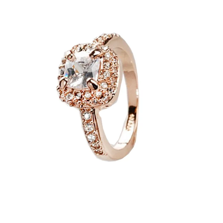 

Women Gold Ring For Bride Wedding Crystal Ring Engagement Girl Square Crystal Charm Ring, Rose gold gold white