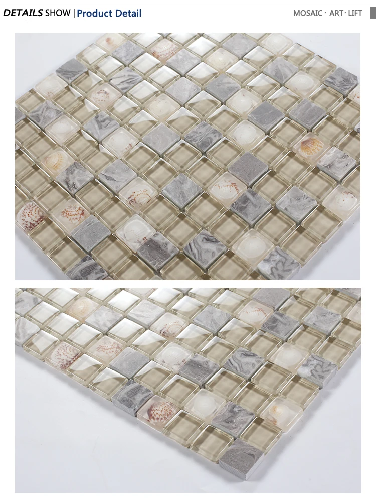 Hot selling popular style shell resin mosaic and crystal mosaic tile glass mix stone mosaic tile for kitchen wall decor