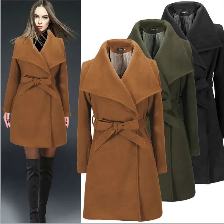 

2020New Fashion Women Woolen Belt Coat Jacket Female Autumn And Winter Cloak Coats, 3 options