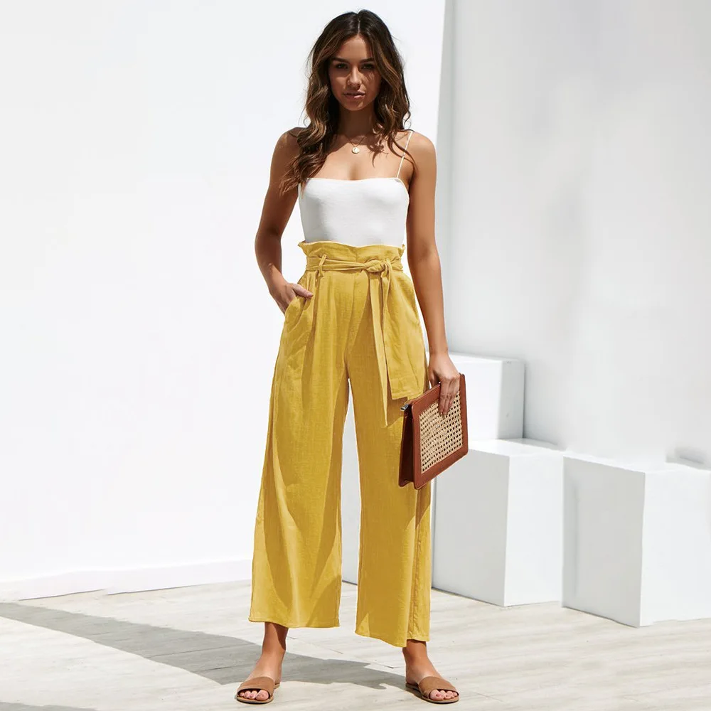 

Women's Summer 2021 New European and American New Wide Leg Pants Women's Casual Long Pants, As pictures
