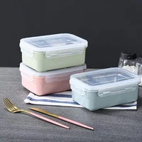 

2 compartment stainless steel bento lunch box wheat straw with divided plastic food container