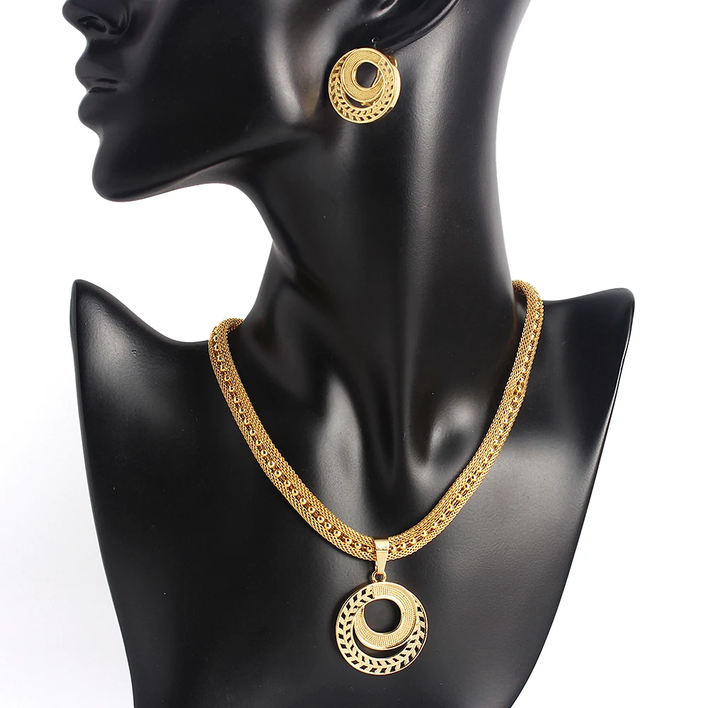 

Fashion style flower earrings and necklace set gold plated bridal jewelry set