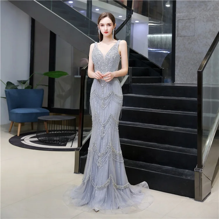 

NWE2008 New Fashion Heavy Beaded Woman Party Dress with Ostrich Feather