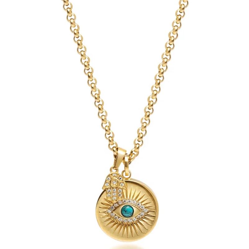 

Yadoo Vermeil Jewelry S925 Sterling Silver 18k Gold Plated Men Diamond Evil Eye and Hamsa Hand Necklace, Vermeil,silver,rose gold