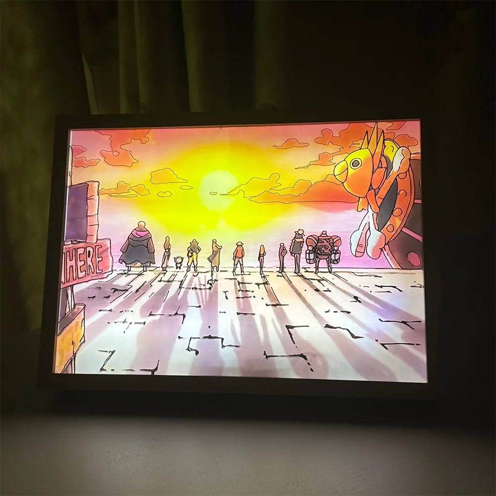 

2023 New Products Light Painting The One Piece Poster Led Strips Lighted Anime Light Box Art Painting With Gift Box