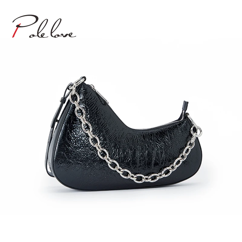 

Designer fashion chain natural high-quality first layer cowhide personalized hardware lady handbags, Black