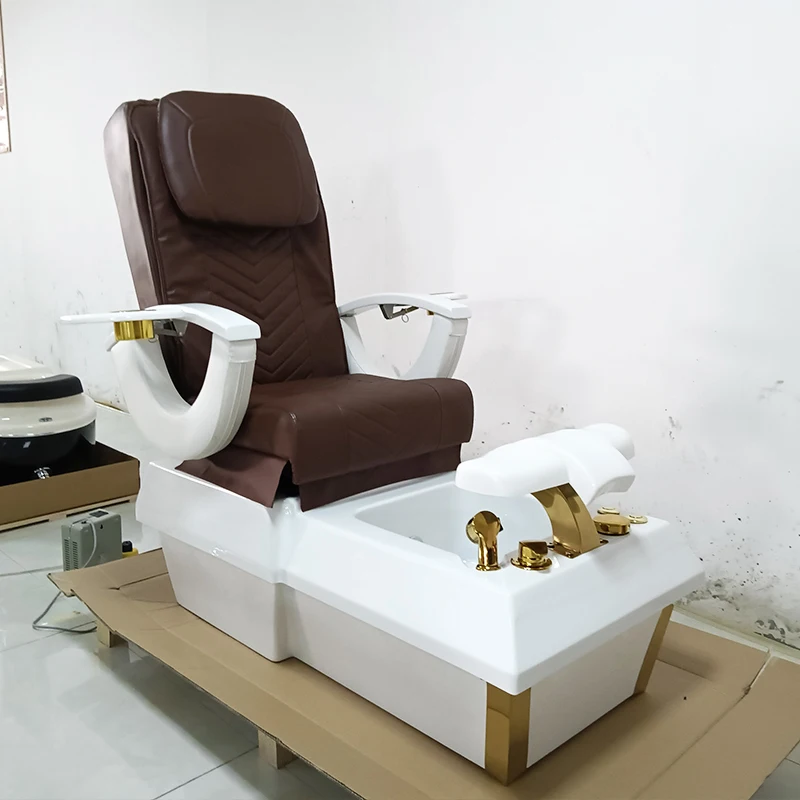 

White base brown leather electric massage foot care chair reclining sofa foot spa manicure pedicure chair