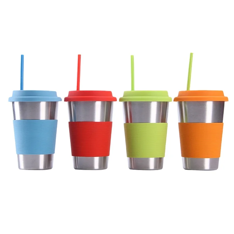 

Stackable Stainless Steel Pint Cup Tumbler Travel Coffee Mug with Straw