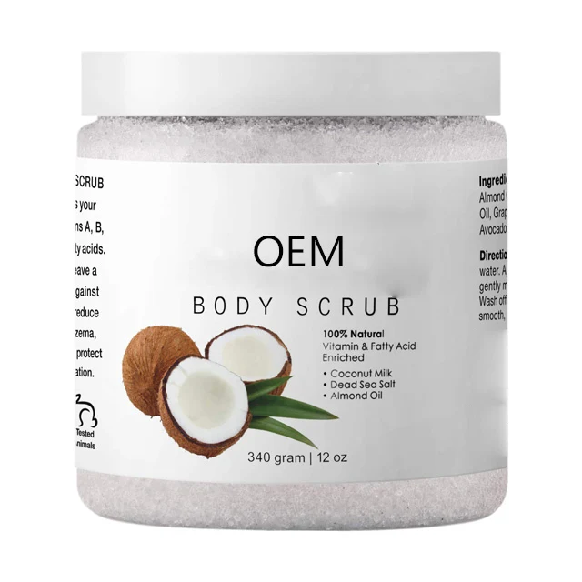 
Manufacture Organic Dead Sea Salt skin care Anti Cellulite Shrink Pores Exfoliating Whitening Hydrating Coconut Milk Body scrub  (62421909631)