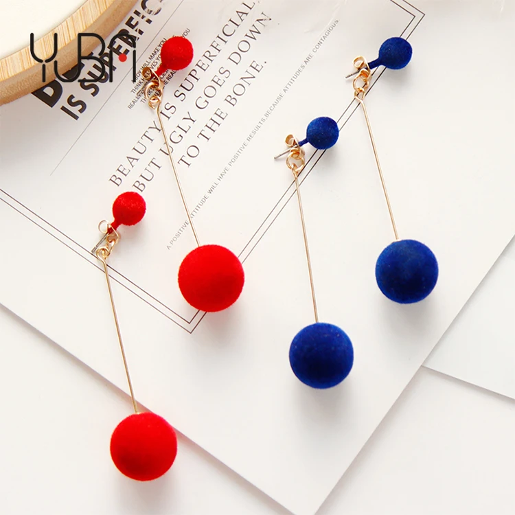 

Fashion Simple Red Black Plush Ball Drop Earrings Long Tassel Dangle Earrings for Women