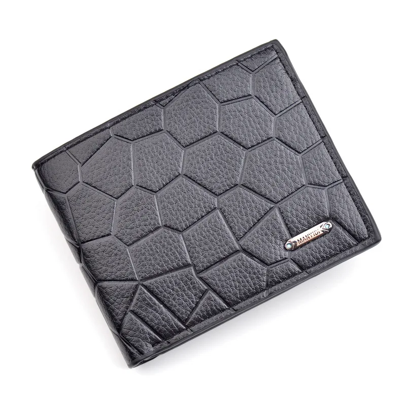 

Men's Short Wallet Fashion Youth Casual Horizontal Embossed Stone Pattern 3 Fold Soft Thin Leather Wallet