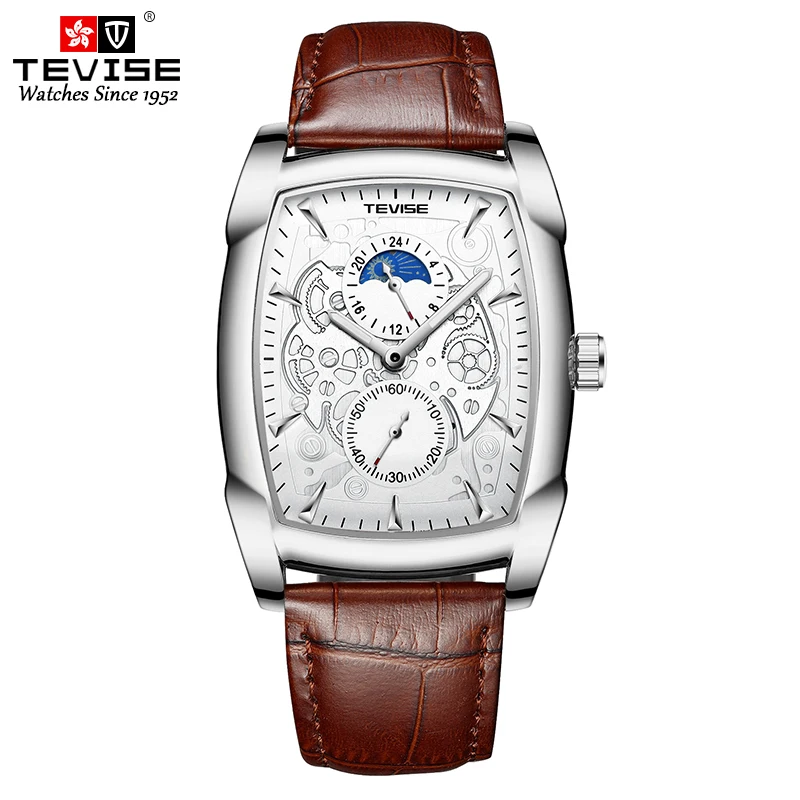 

TEVISE T802s Moon Phase for men Fashion Business Genuine Leather Quartz Watch, 5 colors