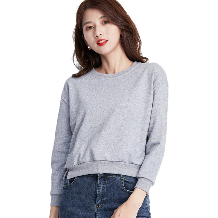 

Hot Fashion Sweatshirt Casual Long-sleeved Pullover Gray Round Neck Women Sweatshirt, Red, khaki, green, black, pink,yellow, white, blue, gray, skin, coffee